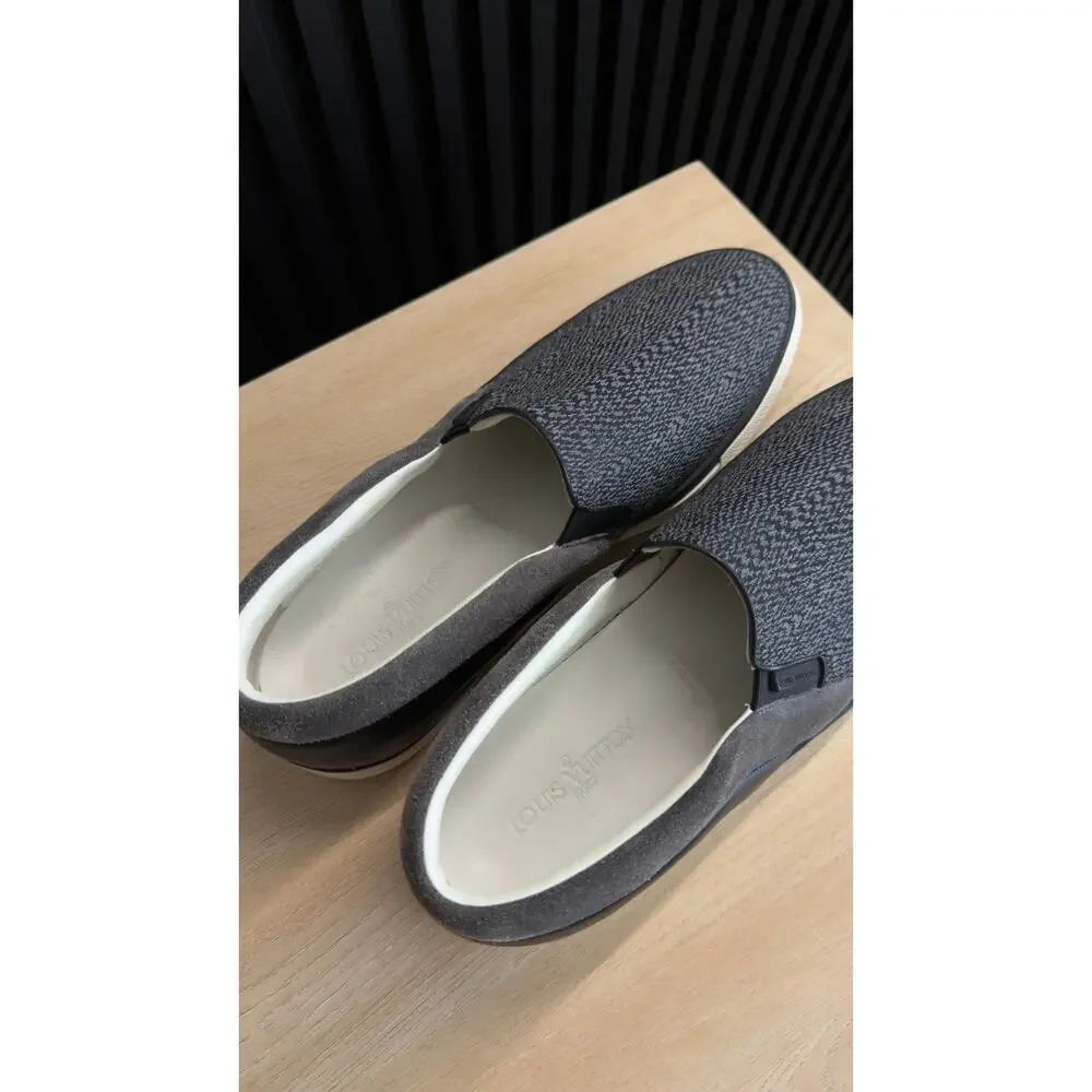 Louis Vuitton Twister‎ Grey Slip-On Sneakers Suede, Wool, Leather